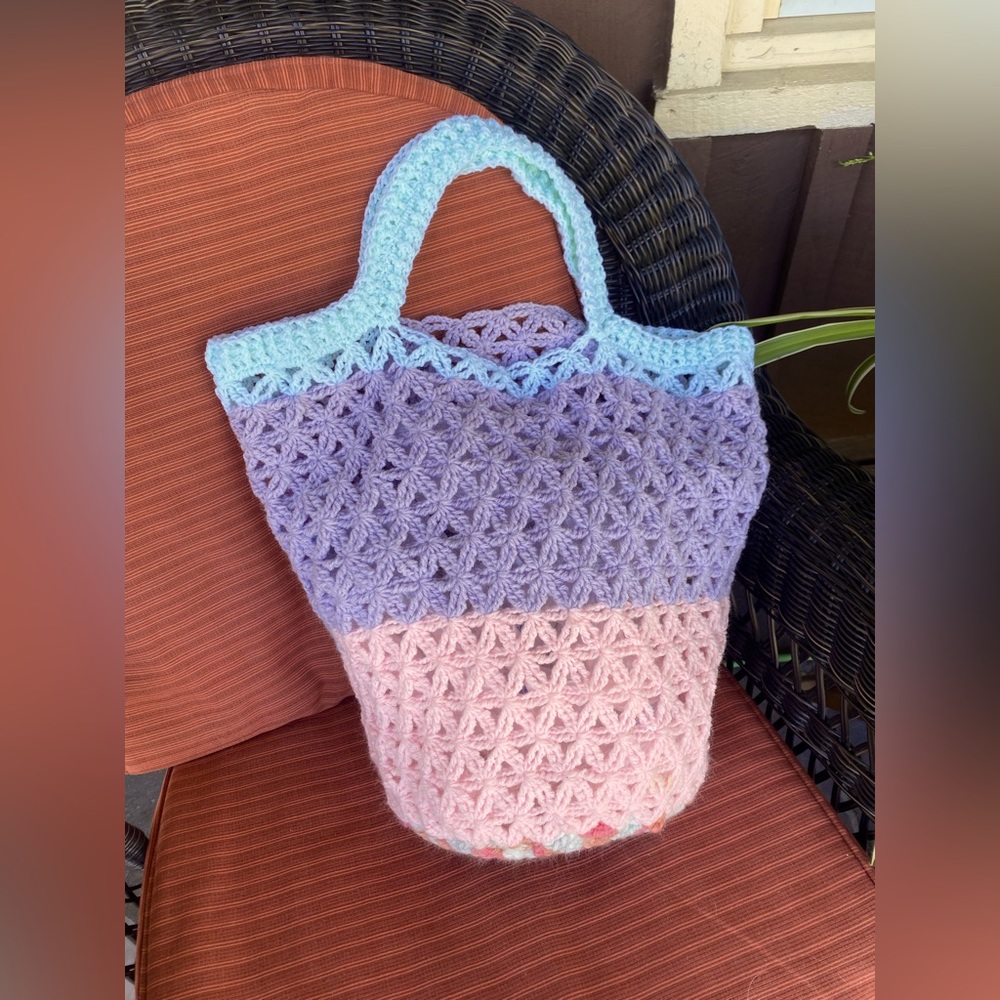 Hand crocheted tote market bag. New